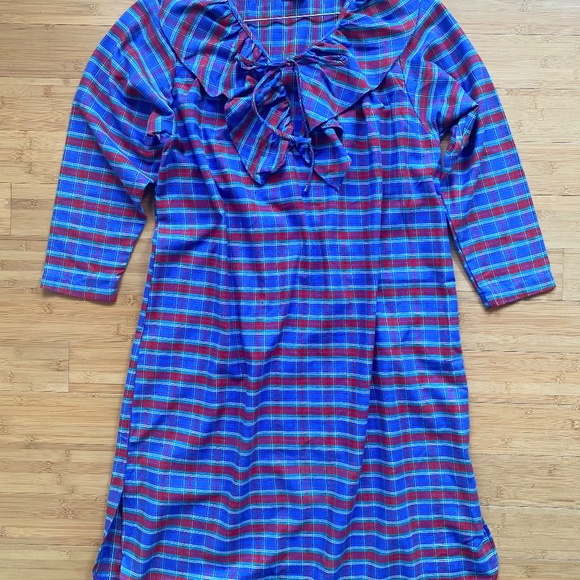 Eddie Bauer Womens L Ruffle Neck 3/4 length Nightgown Red Blue PLAID 90s USA - Picture 14 of 14